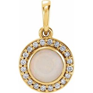 14K Yellow Gold Natural White Opal & .08 CTW Natural Diamond Pendant