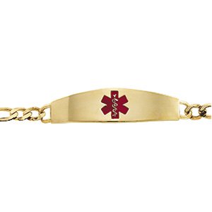 14K Yellow Gold Medical Identification Red Enamel 8" Bracelet