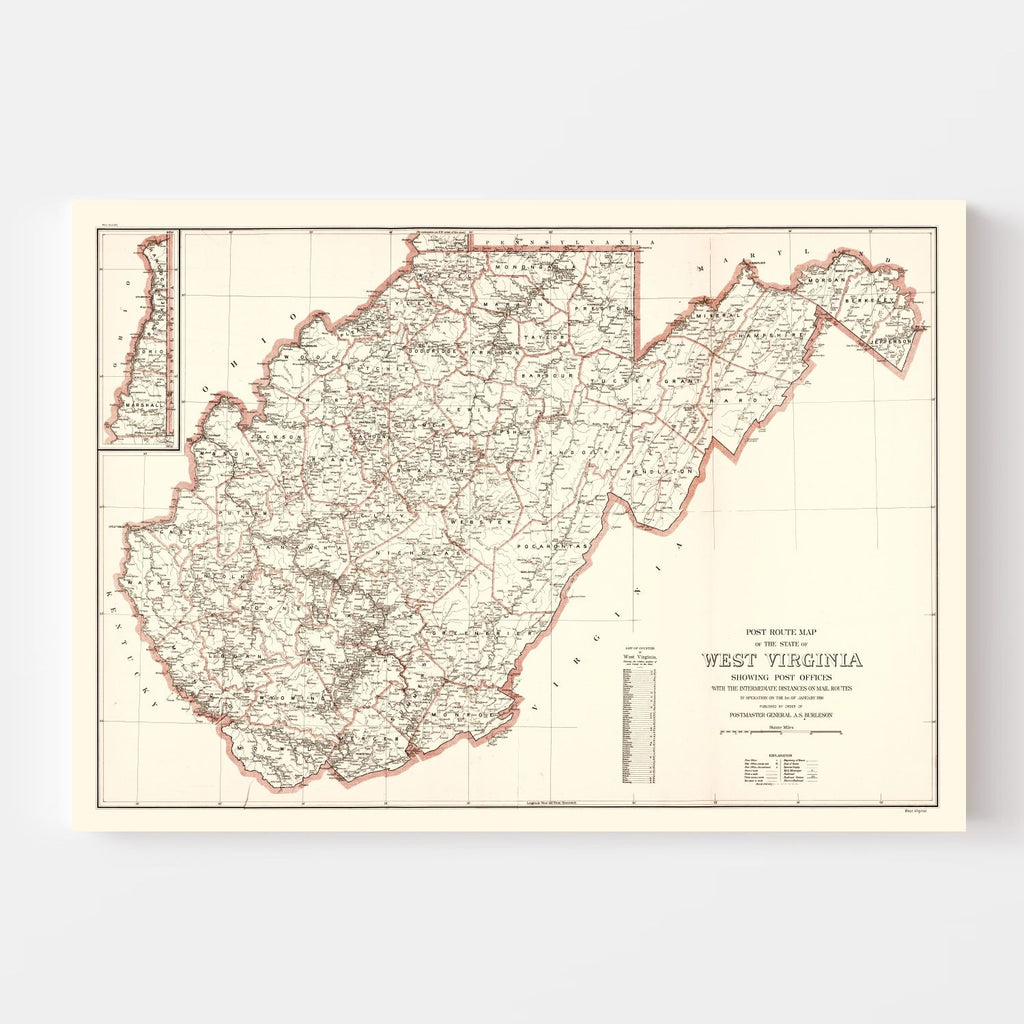 Vintage Map of West Virginia 1918