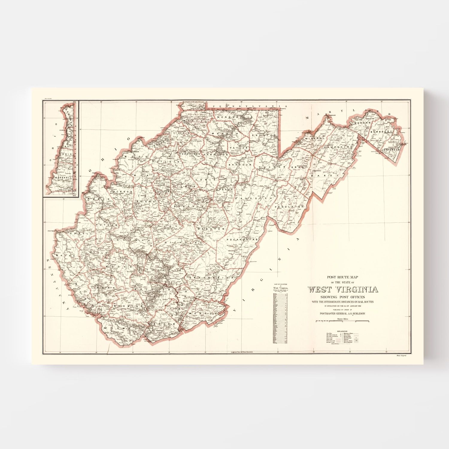 Vintage Map of West Virginia 1918