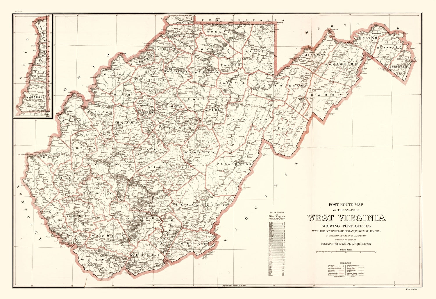 Vintage Map of West Virginia 1918