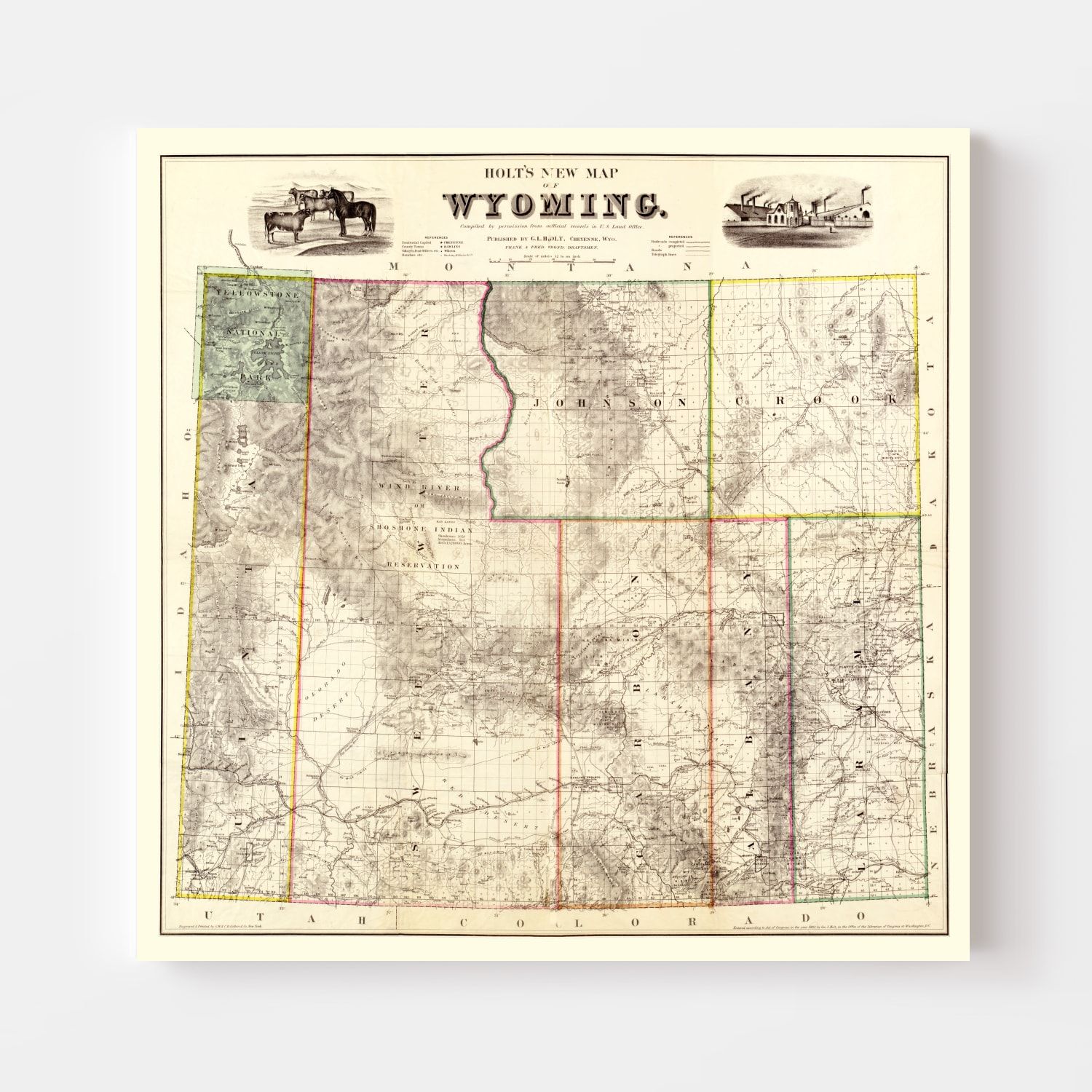 Vintage Map of Wyoming 1883
