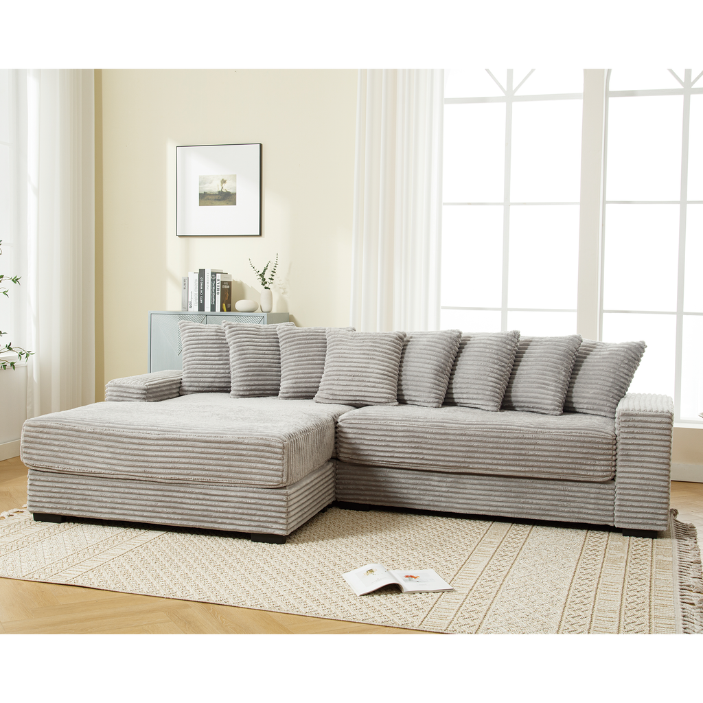 [NEW ARRIVED] [VIDEO PROVIDED] Oversized Two-Piece  Couches,  L Shaped Sofa, Corduroy, Left Chaise Daybed,with Armrests,Eight Throw Pillows,Corner Sofa,Easy To Assemble,  Gray
