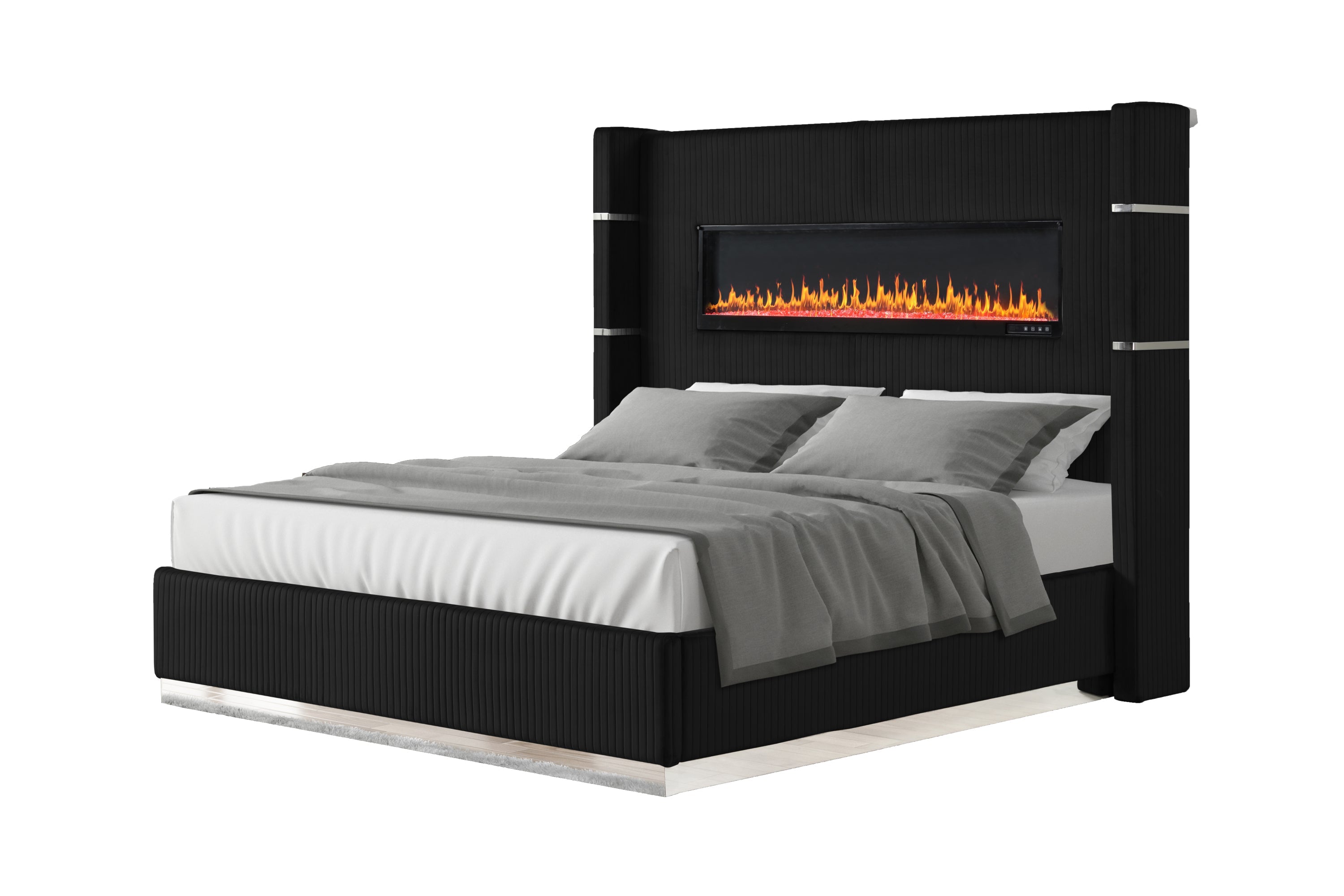 LIZZELLE Upholstery Wooden King 5 PC Bedroom set with Ambient lighting in Black Velvet Finish(NJ INVENTORY)