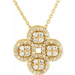 14K Yellow Gold 1/2 CTW Natural Diamond Clover 18" Necklace
