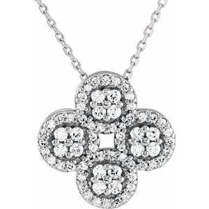 14K White Gold 1/2 CTW Natural Diamond Clover 18" Necklace