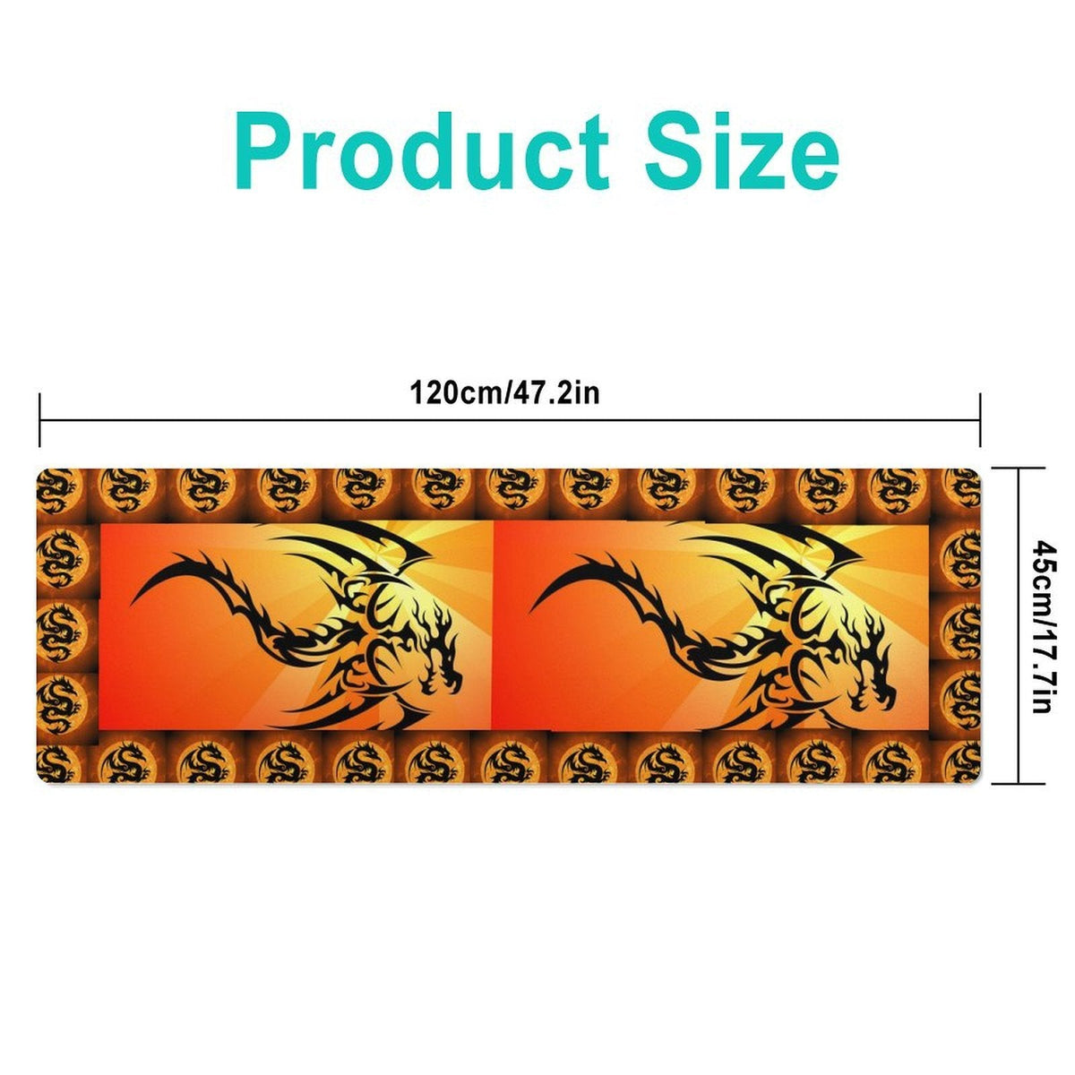 Orange Fire Dragon Custom Gaming Mousepad with Rounded Corners - 47.2" x 17.7"