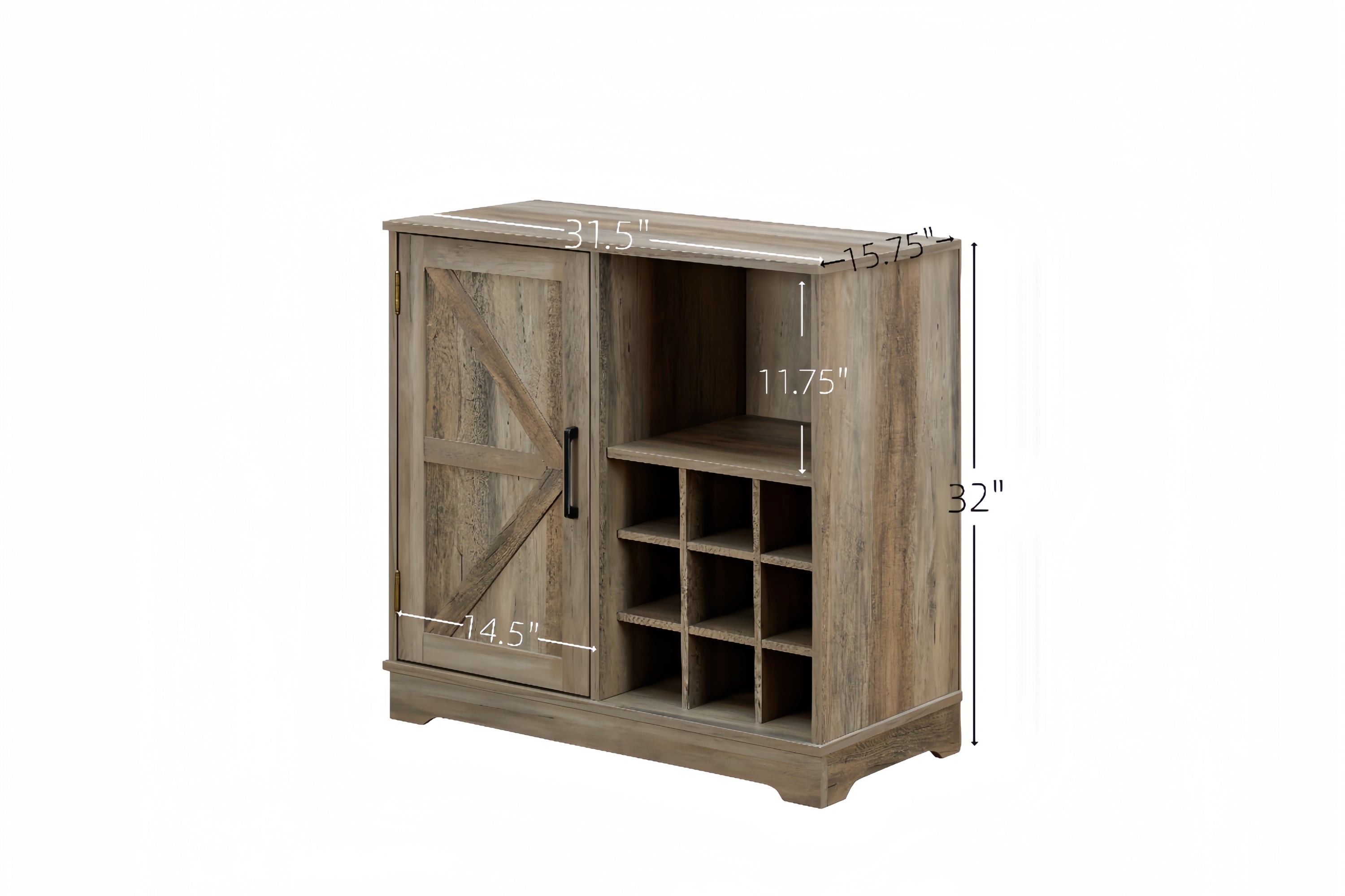Wine Bar Cabinet for Liquor and Glasses, Farmhouse Coffee Bar, Cabinet with Wine Rack Barn Door Buffet Sideboard Cabinet with Drawer, Adjustable Storage Shelves, 31.5'*15.75'*31.5'Gray Wash