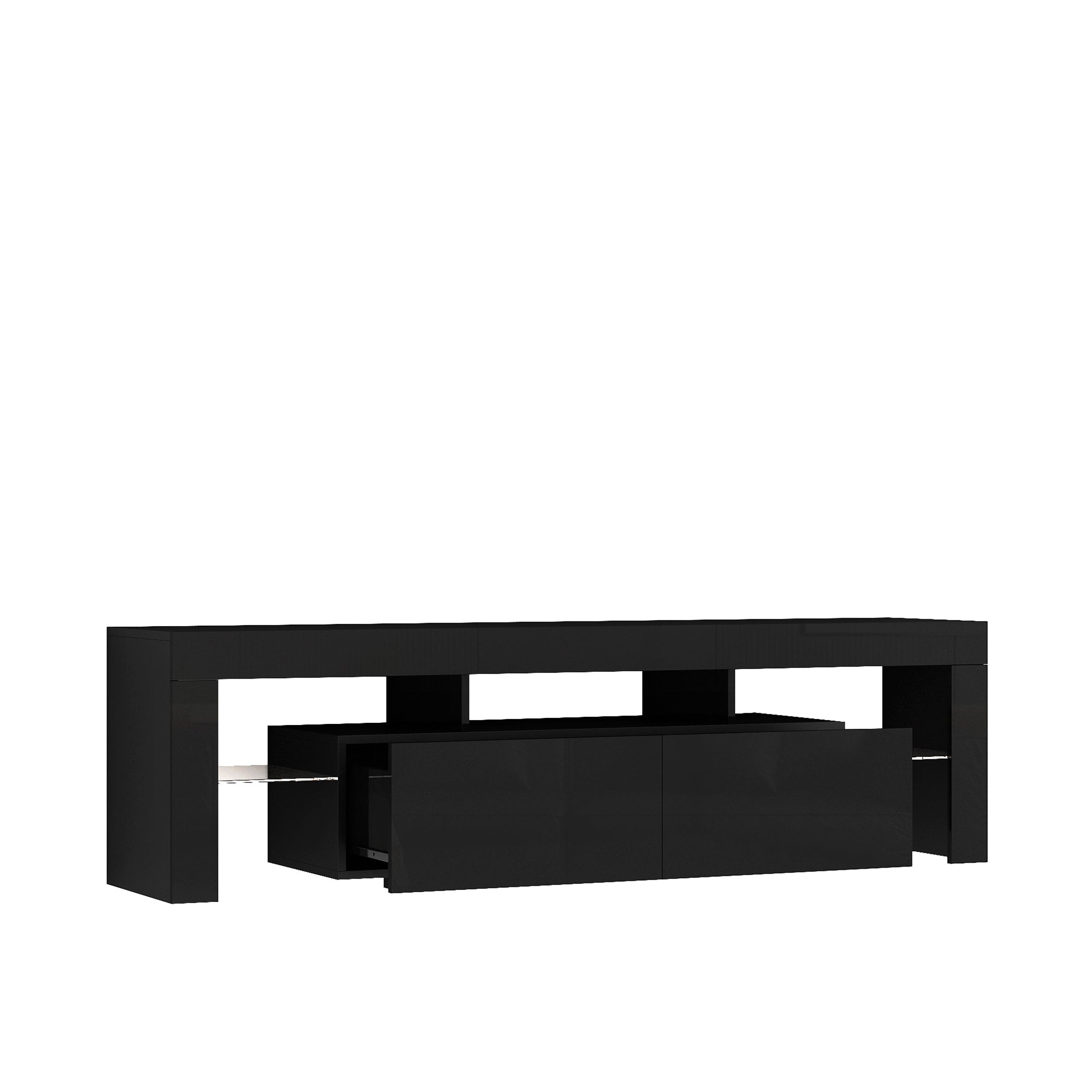High gloss TV Stand with LED Lights for TVs up to 65'', Modern TV Console with Storage Cabinets for Living Room,Black