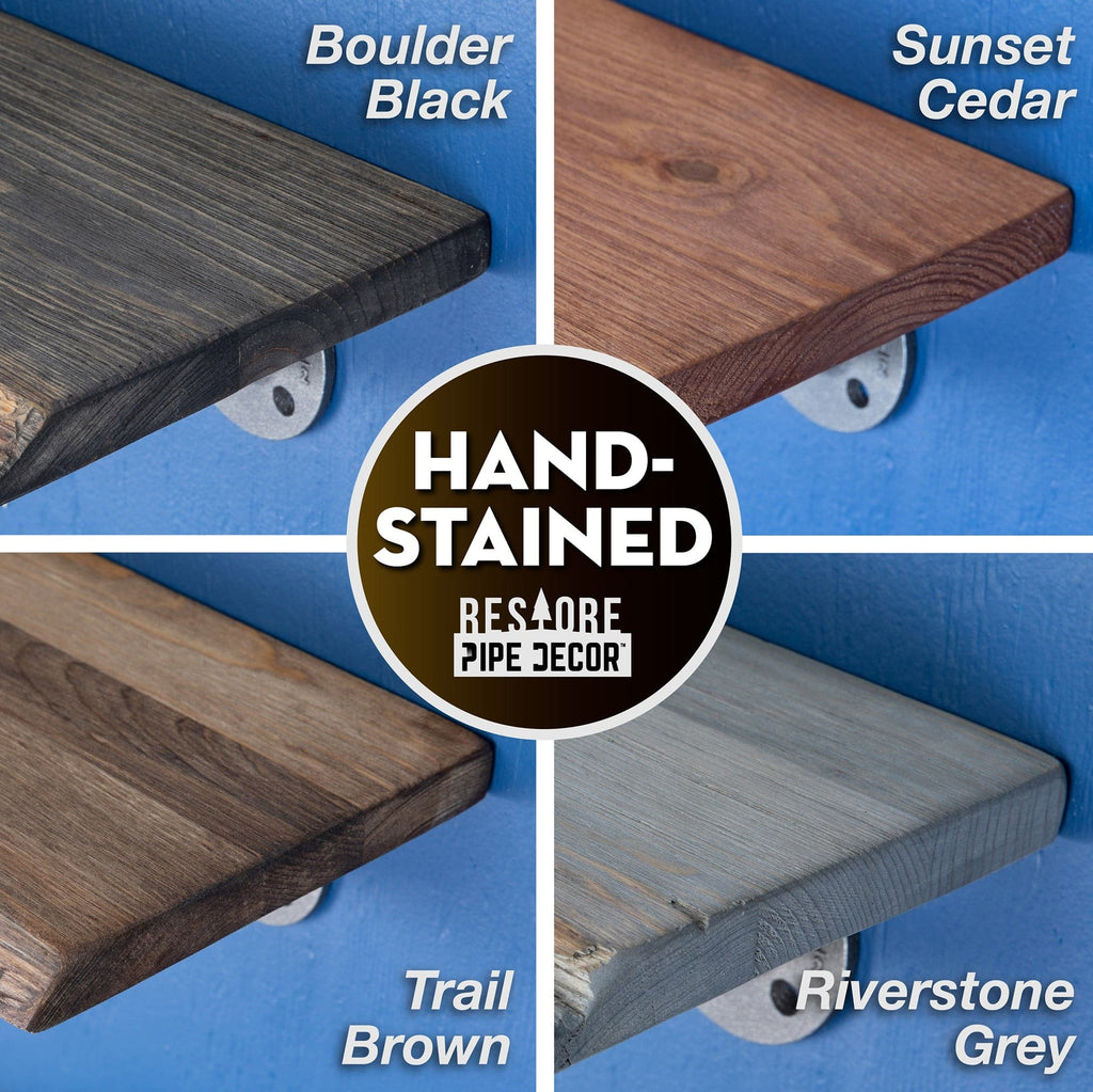 36” Trail Brown Live Edge Wood Shelf with L-Shaped Pipe Brackets (2-Pack)