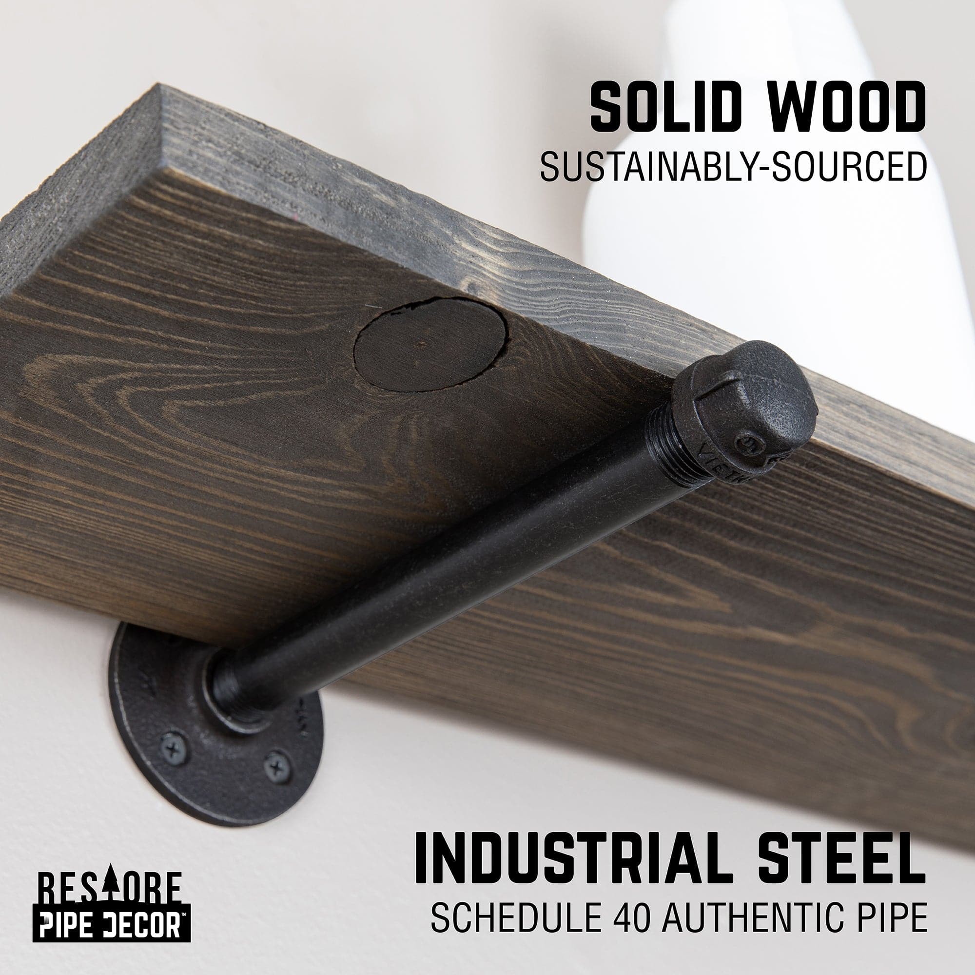 RESTORE Boulder Black 36 in. Shelves with Noir Pre-finished Straight Brackets