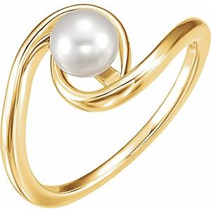 14K Yellow Gold 5.5-6.0 mm Cultured White Freshwater Pearl Ring