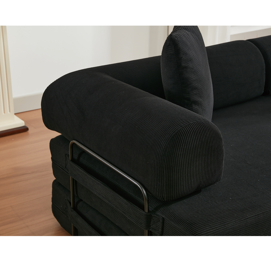 [NEW ARRIVED] [VIDEO PROVIDED] 78.5' Folding Convertible Out Sleeper Sofa Bed,4-in-1 DIY Combination Convertible Sofa,3 seat, Folding  Sofa, King Size , Bedroom,Apartment,Corduroy,Black