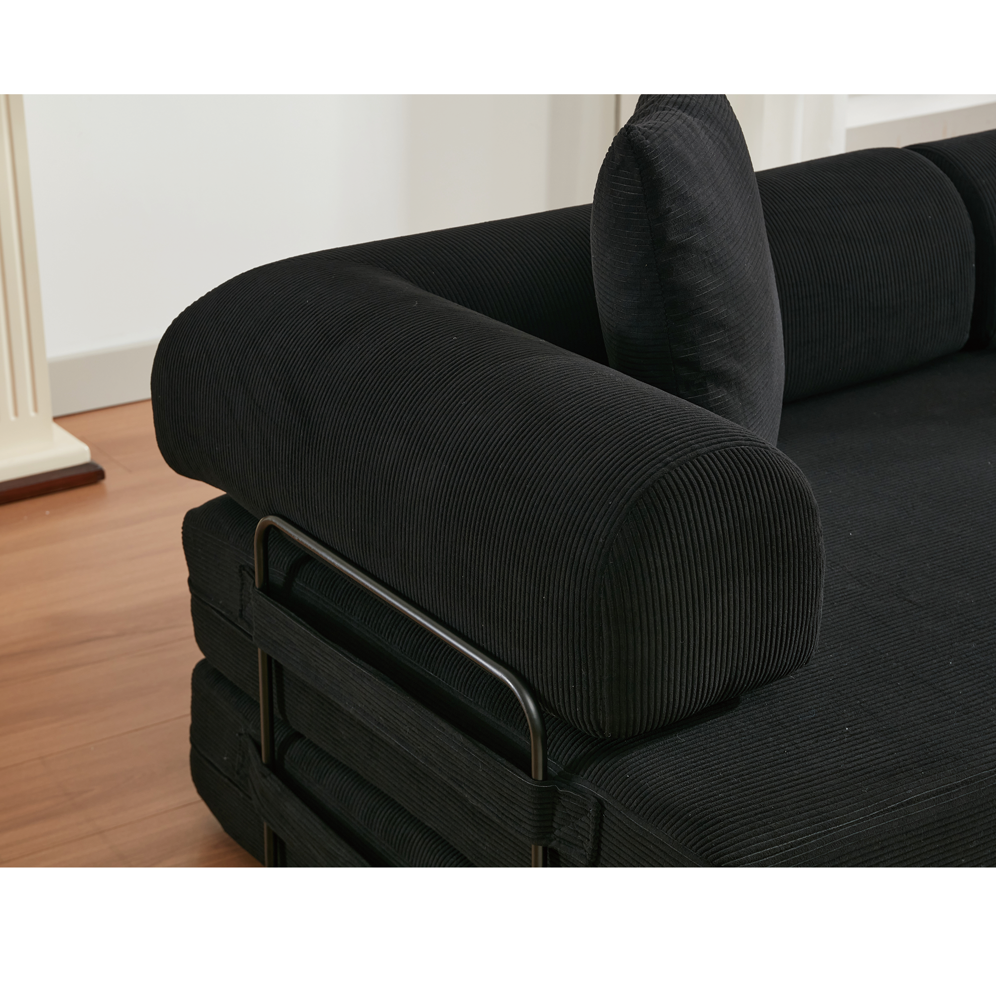 [NEW ARRIVED] [VIDEO PROVIDED] 78.5' Folding Convertible Out Sleeper Sofa Bed,4-in-1 DIY Combination Convertible Sofa,3 seat, Folding  Sofa, King Size , Bedroom,Apartment,Corduroy,Black