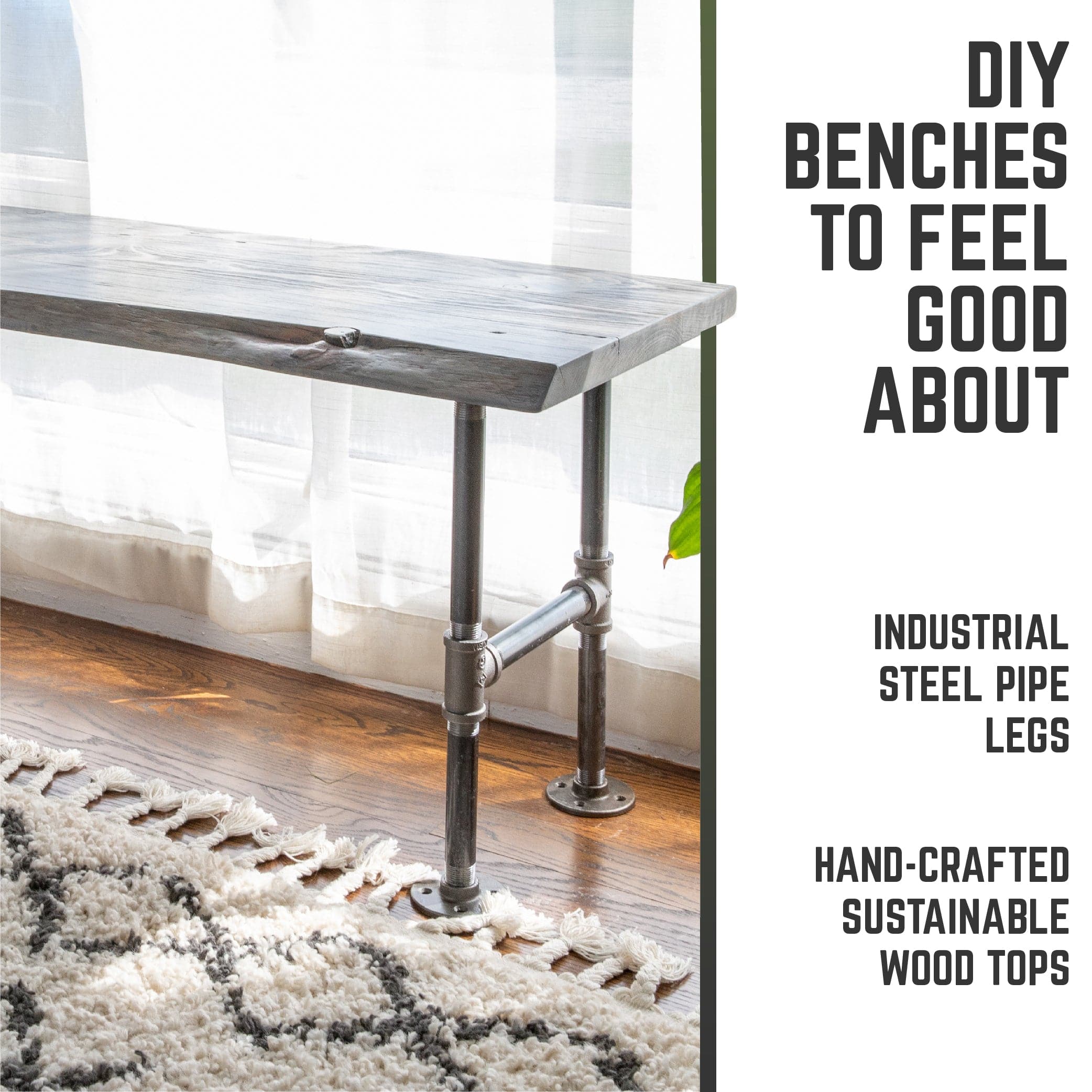 RESTORE Riverstone Grey Solid Live Edge Wood Accent Bench