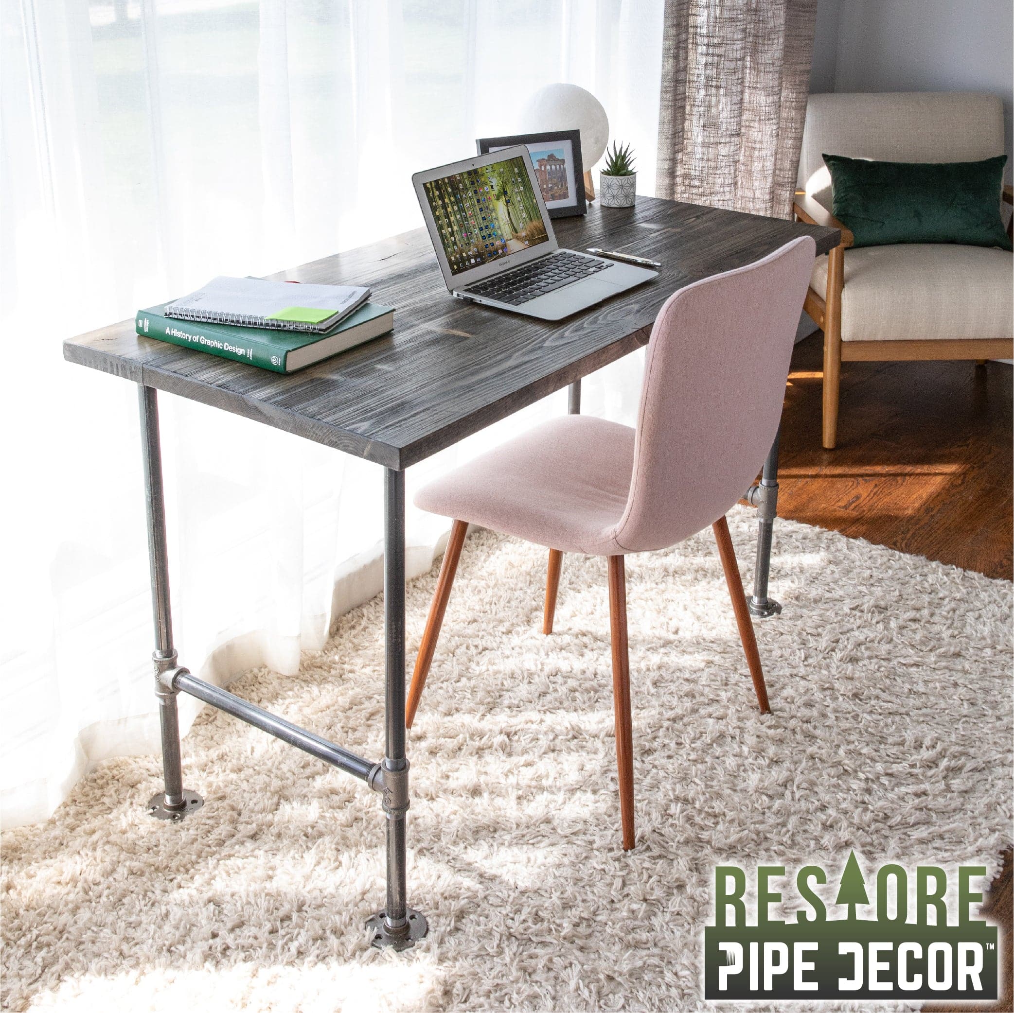 RESTORE Boulder Black Solid Wood Office Desk