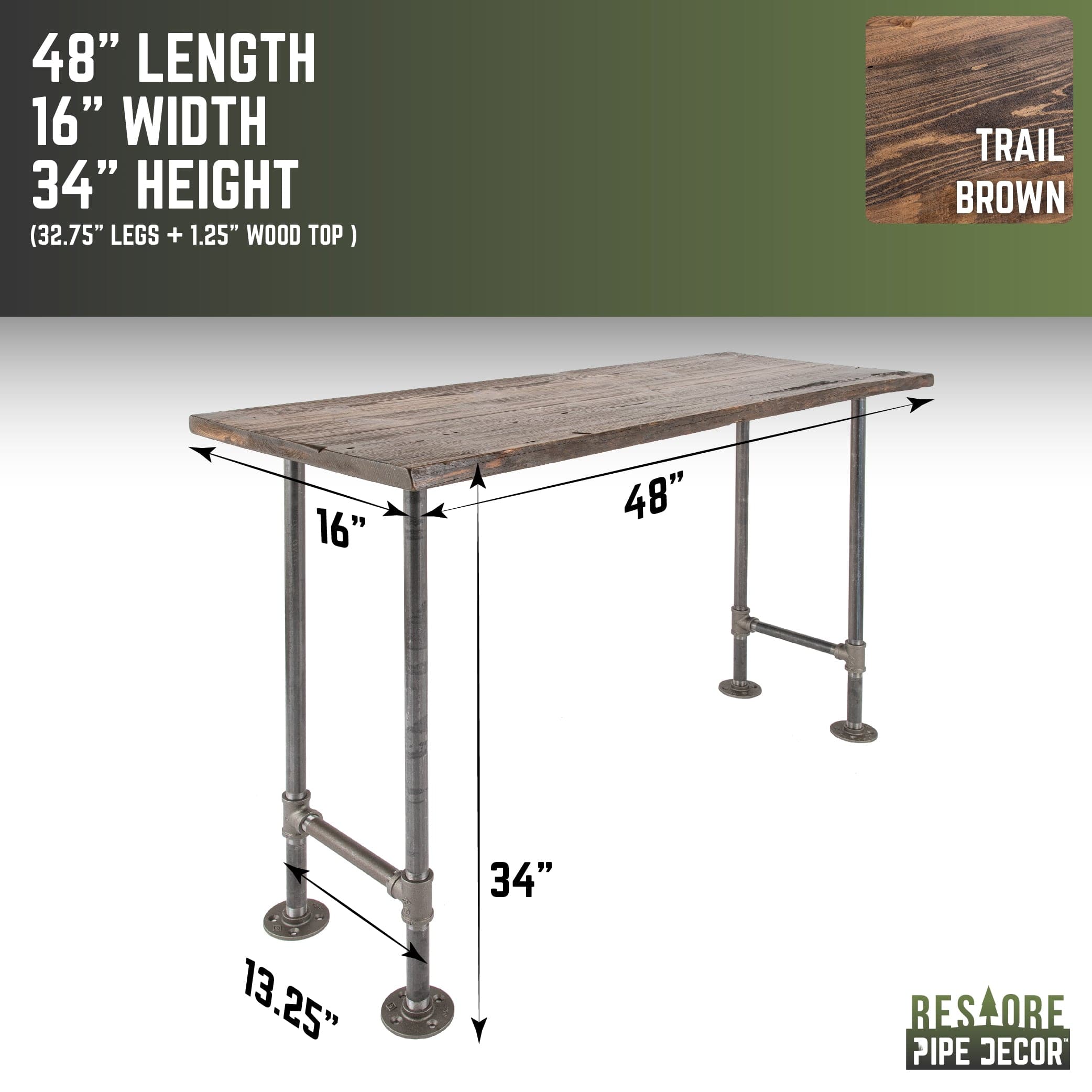RESTORE Trail Brown Solid Live Edge Wood Console Table