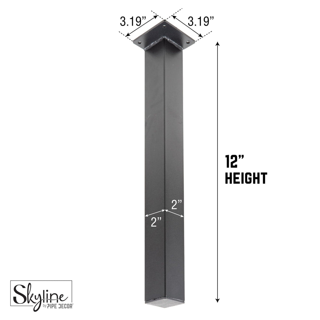 12 in. Skyline Matte Black Square Metal High-Rise Coffee Table Legs - 4 Pack
