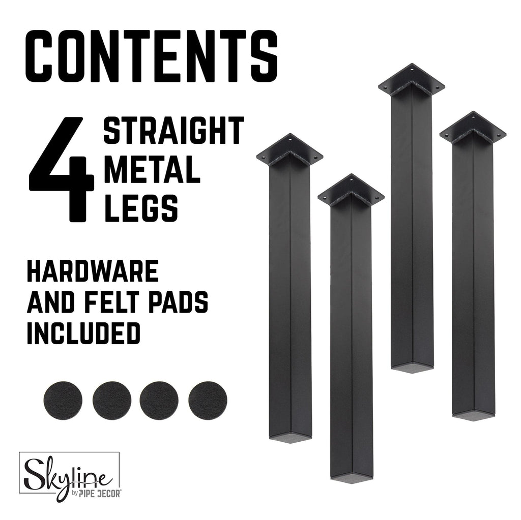 12 in. Skyline Matte Black Square Metal High-Rise Coffee Table Legs - 4 Pack