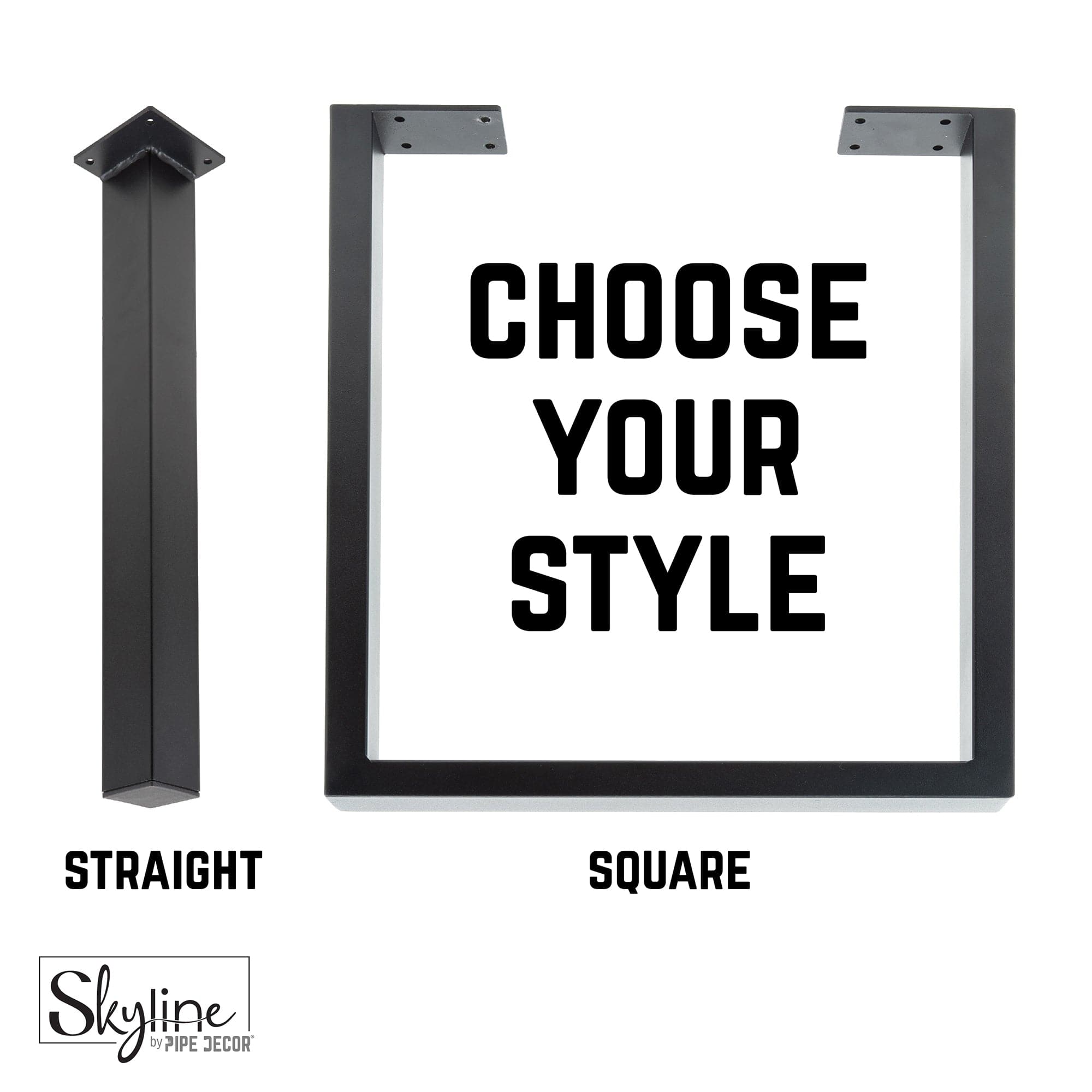 28 in. Skyline Matte Black Square Metal High-Rise Dining or Desk Table Legs - 4 Pack