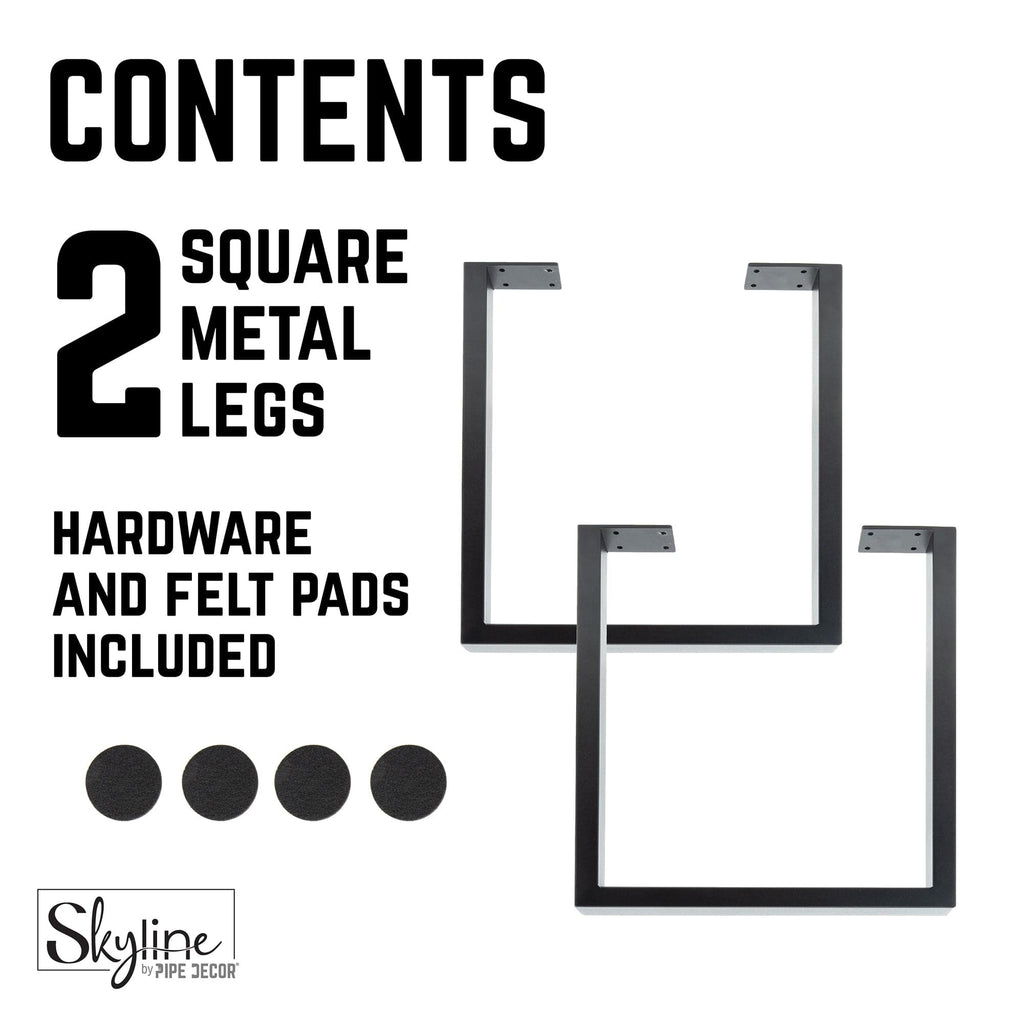 28 in. Skyline Matte Black Square Metal Landscape Dining or Desk Table Legs - 2 Pack