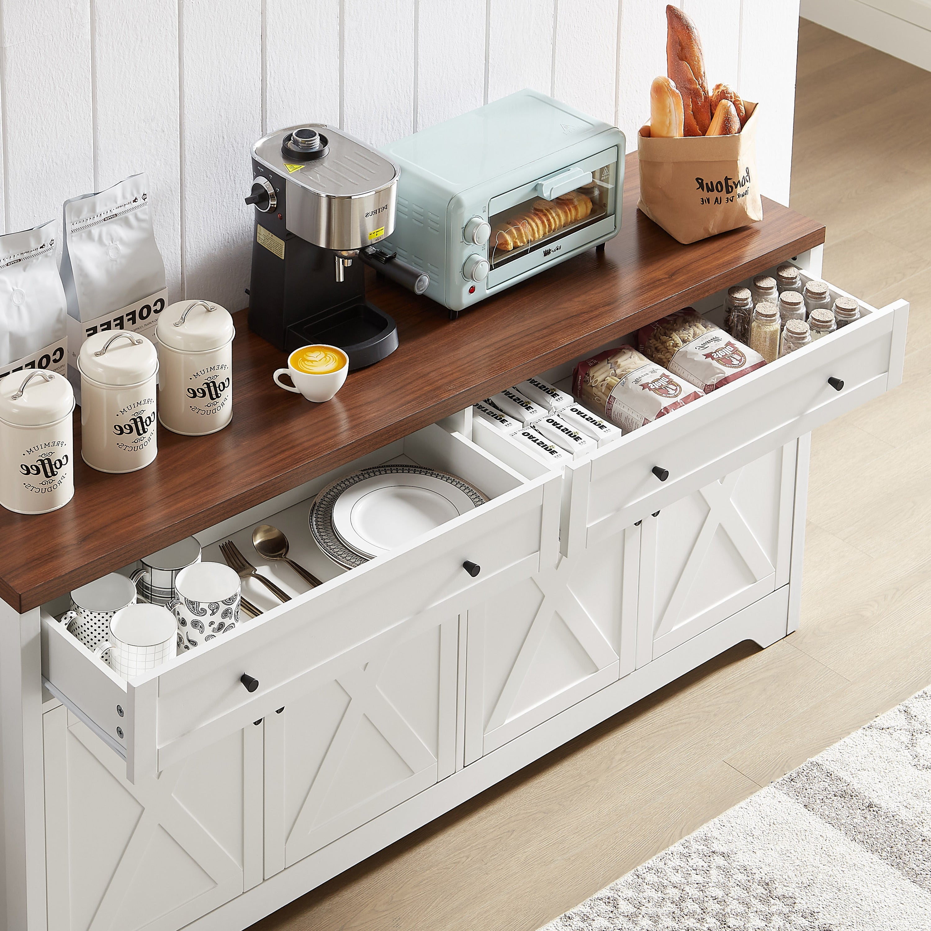 61 inch TV stand for living room, multifunctional combination TV stand, large capacity storage cabinet, can be used in living room, bedroom, office area,61.3''L x 15''W x 29.8''H