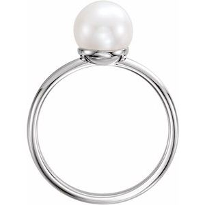 Platinum 7.5-8 mm Cultured White Freshwater Pearl Ring