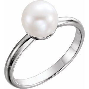 Platinum 7.5-8 mm Cultured White Freshwater Pearl Ring