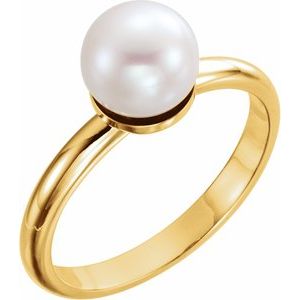 14K Yellow Gold 7.5-8 mm Cultured White Freshwater Pearl Ring