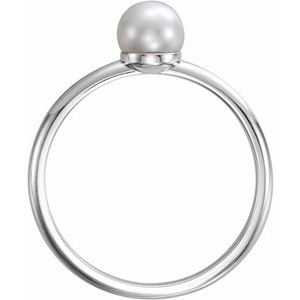 Platinum 5.5-6 mm Cultured White Freshwater Pearl Ring