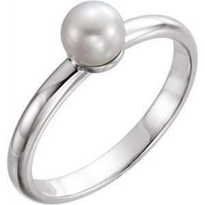 Platinum 5.5-6 mm Cultured White Freshwater Pearl Ring
