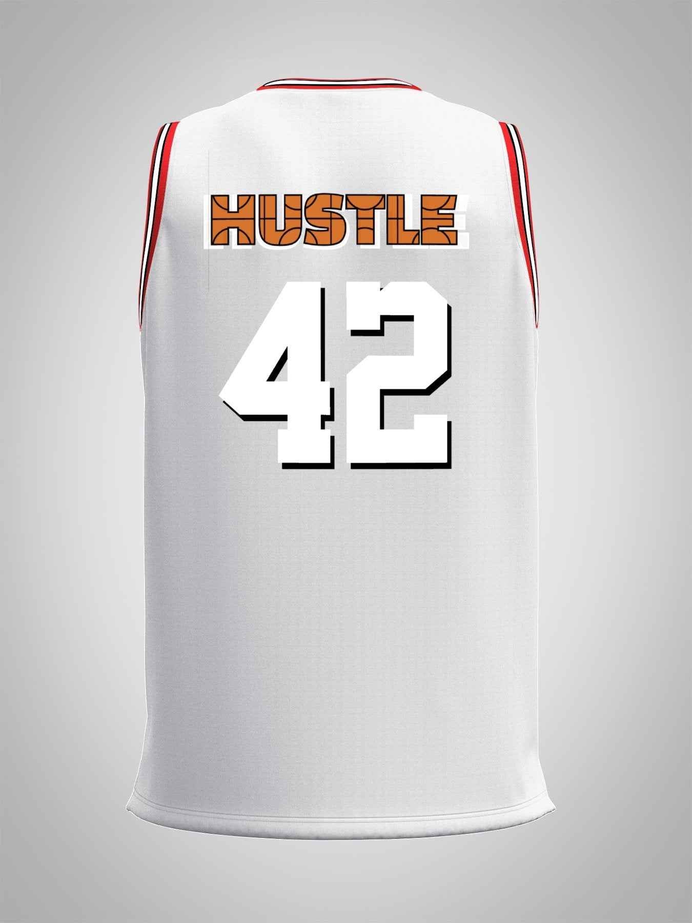 Hustle 42 Adult White with Red Trim Basketball Jersey | Ships From USA