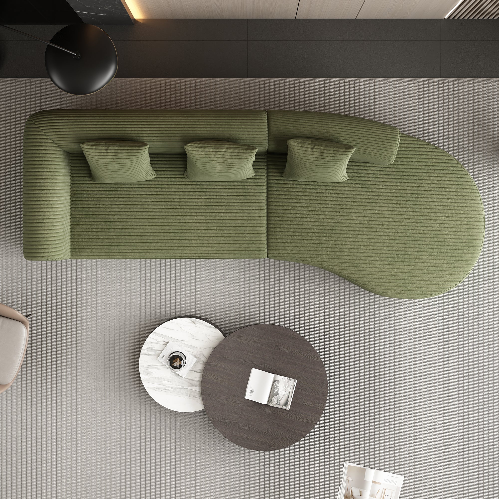 123*37 inch extra large deep modular sofa, cloud sofa 4-person sofa, can sit or lie down, living room corduroy modular sofa, no assembly required, green