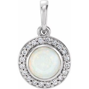 14K White Gold Natural White Opal & .08 CTW Natural Diamond Pendant