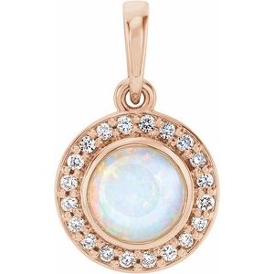 14K Rose Gold Natural White Opal & .08 CTW Natural Diamond Pendant