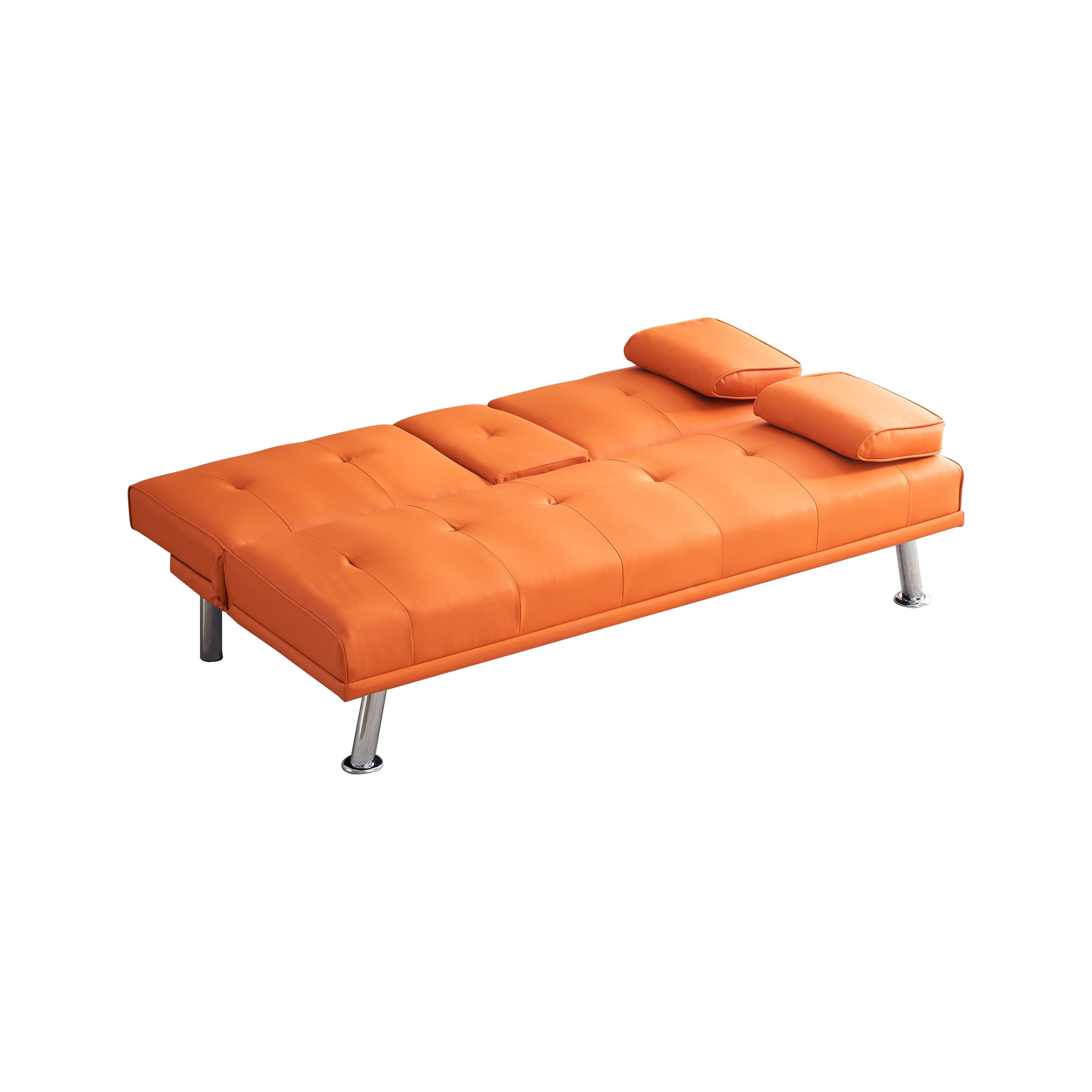 67' Orange Leather Office Sofa Bed, Double Fold, with Coffee Table, Multifunctional