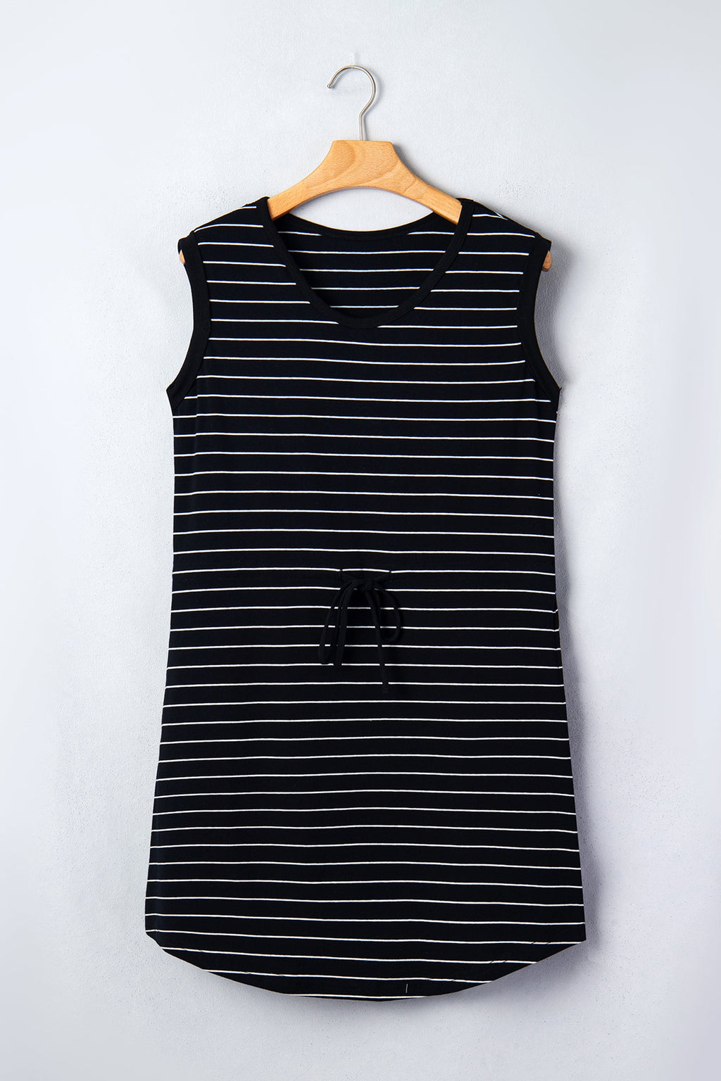 Stripe Drawstring Waist Pocketed Mini Dress