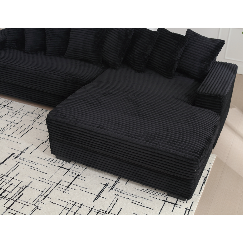 [NEW ARRIVED] [VIDEO PROVIDED] Oversized Two-Piece  Couches,  L Shaped Sofa, Corduroy, Right Chaise Daybed,with Armrests,Eight Throw Pillows,Corner Sofa,Easy To Assemble,  Black