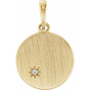 14K Yellow Gold .005 CT Natural Diamond Engravable Pendant