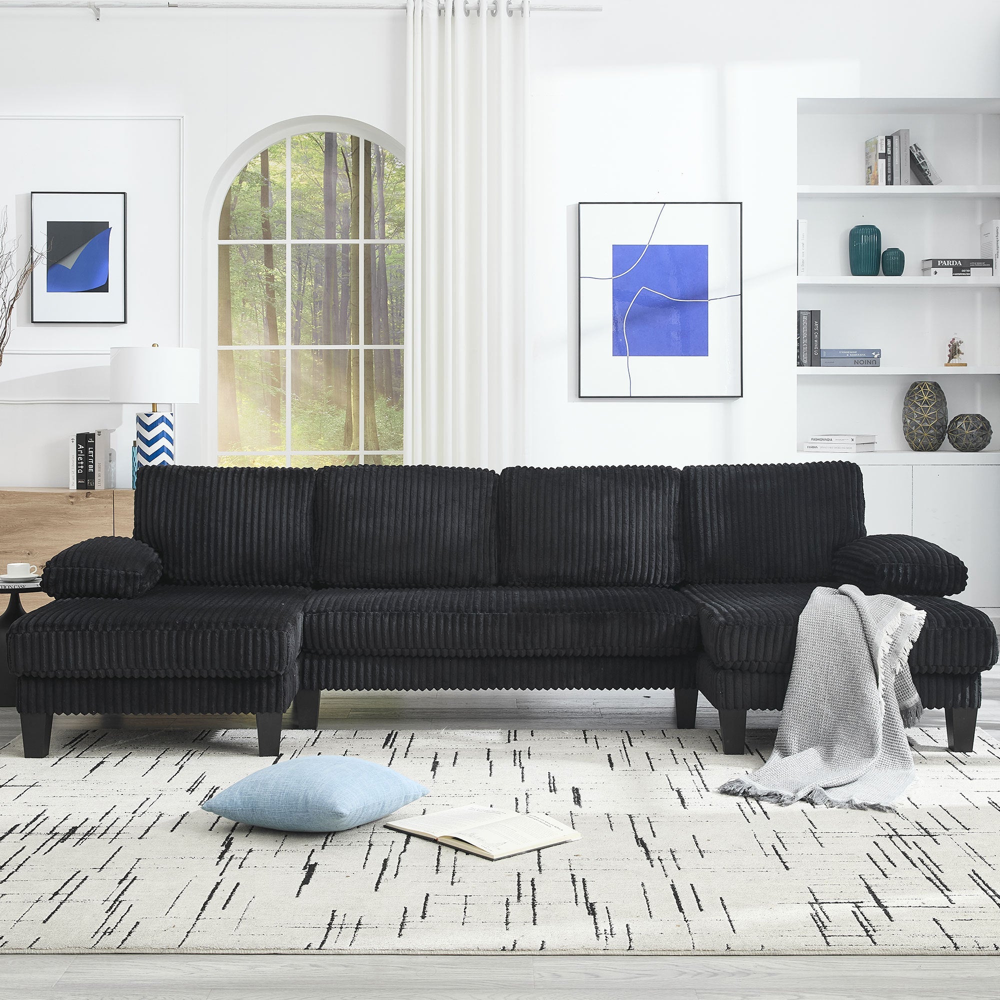 [VIDEO provided][New]U-Shaped Couch with Oversized Seat,4-Seat Sofa  with Double Chaise,Comfortable and spacious indoor furniture for Living Room,Apartment