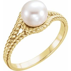 14K Yellow Gold Cultured White Freshwater Pearl Rope Ring