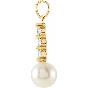 14K Yellow Gold Cultured White Freshwater Pearl & 1/4 CTW Natural Diamond Pendant
