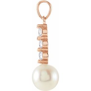 14K Rose Gold Cultured White Freshwater Pearl & 1/4 CTW Natural Diamond Pendant