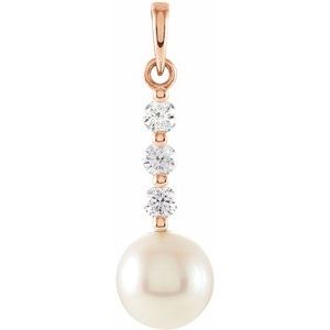 14K Rose Gold Cultured White Freshwater Pearl & 1/4 CTW Natural Diamond Pendant
