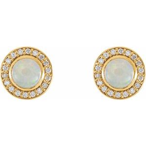 14K Yellow Gold 6 mm Natural White Opal & 1/5 CTW Natural Diamond Halo-Style Earrings