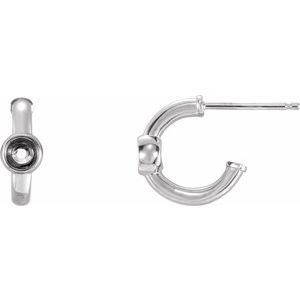 14K White Gold 3.2 mm Round Bezel-Set Huggie Hoop Earring Mounting