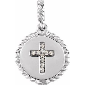 14K White Gold .04 CTW Natural Diamond Cross Rope Pendant