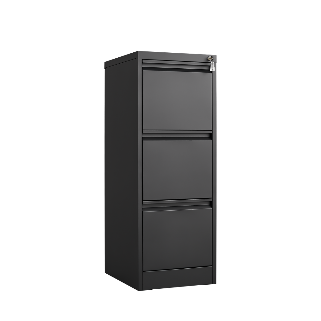 Durable Metal 3 Drawer File Cabinet with Lock for Office Storage, Black, 14.65x17.71x40.50 inches