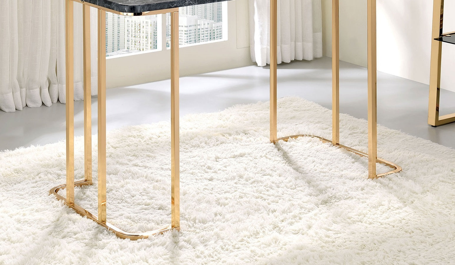 Contemporary Desk With Faux Marble On Top USB & Power Outlet, Gold/Black