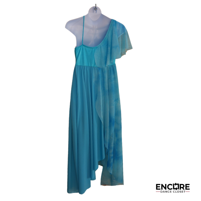 Turquoise Tie-Dye Leotard Dress with Flower Detail